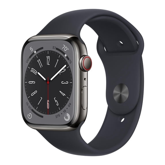 Restored Apple Watch Series 8 (GPS + Cellular) Graphite Stainless Steel with Midnight Sport Band/41mm, 1