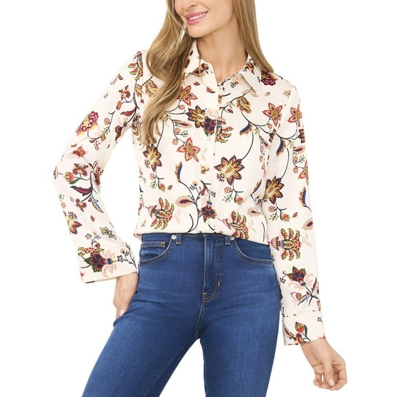 CeCe womens Relaxed Button Down Shirt, l, Yellow