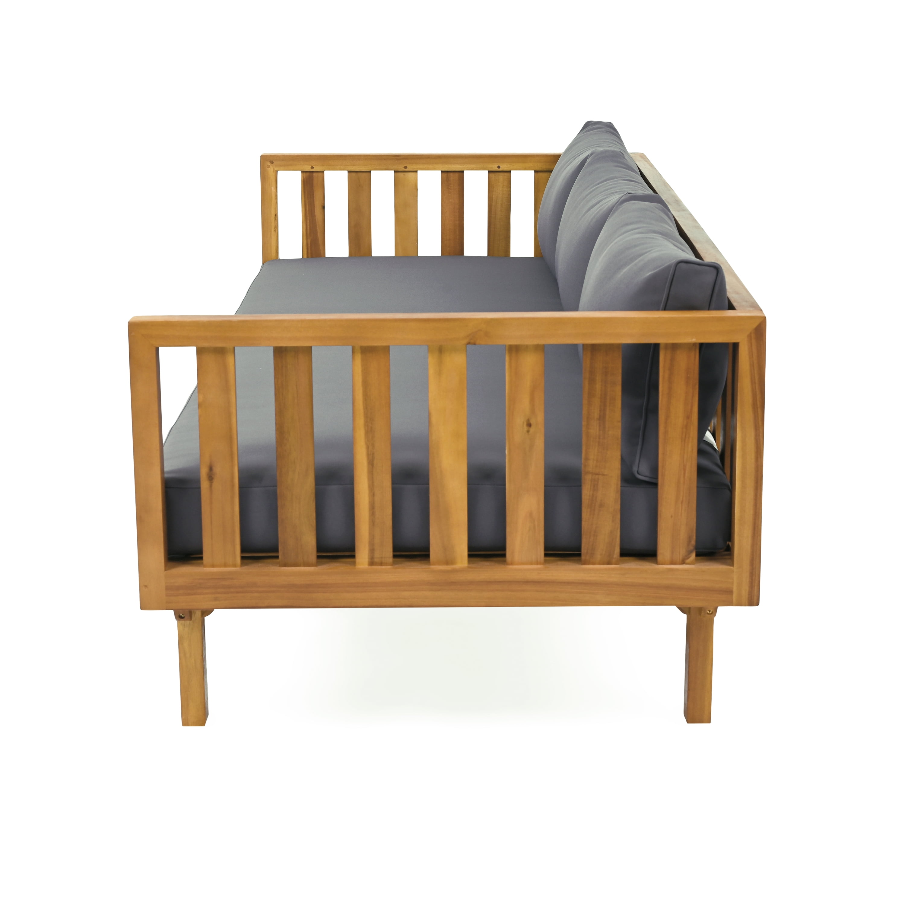 3 Seater Daybed, Outdoor Patio Leisure Daybed for Patio Garden, Teak and Dark Grey