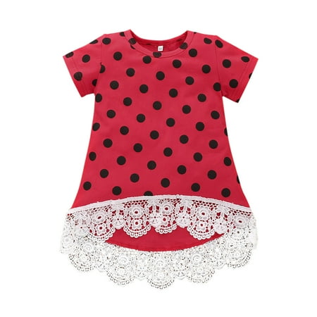 

Kids Girls Short Sleeve Polka Dot Print Lace Blouse Leisure Tops T-shirt Clothes