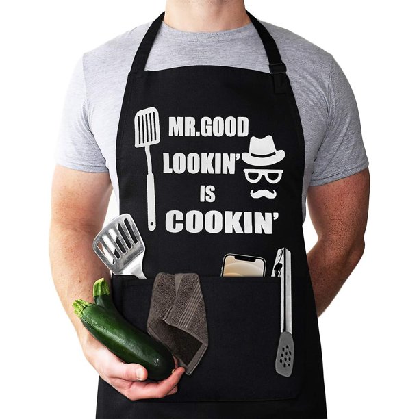 Delantal Mr. Good Lookin 'is, delantal para barbacoa con 2 prácticos bolsillos, cuello ajustable y cinturón extralargo. Más adecuado para cocinar y hacer barbacoas.