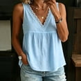 thumbnail image 3 of Linen Tank Tops for Women Petite Lace Trim V Neck Sleeveless Cotton Shirts Summer Casual Vacation Beach Boho Camis, 3 of 3