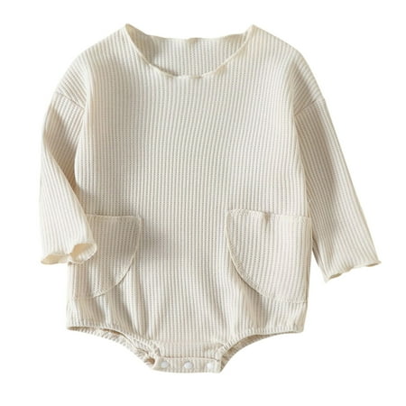 

Baby Girls Solid Autumn Long Pocket Ruffle Sleeve Romper Bodysuit Clothes Baby Clothes Unisex Kids Halloween Pullover Baby Boy Fall Clothes