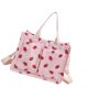 thumbnail image 3 of Bolso tote de lona resistente con estampado de fresas, bolso informal ideal para viajes y compras. Rosa, 3 of 9