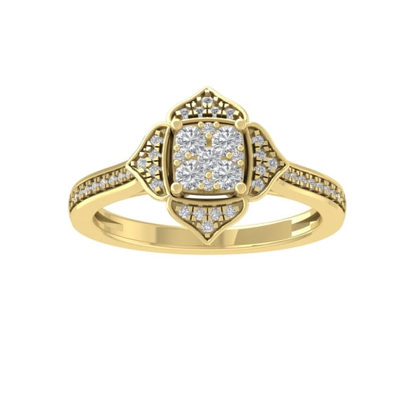 ARAIYA FINE JEWELRY 10K Yellow Gold Round Cluster Lab Grown Diamond Engagement Ring (3/8 cttw, VS Clarity, D-F Color) Size 5
