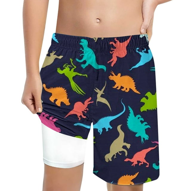 Hiiyo Grands Garçons Imprimé Dinosaure Doublure de Compression Maillots de Bain Shorts de Bain