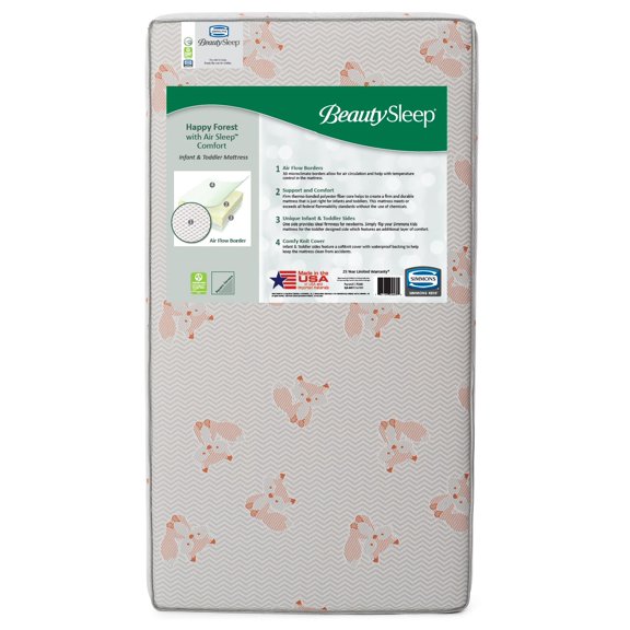 BeautySleep Happy Forest with Air Sleep Comfort 5.5-Inch Crib and Toddler Mattress - Fiber Core - Dual Sided - Waterproof Knit Cover - GREENGUARD Gold Certified (Natural/Non-Toxic) - Fox