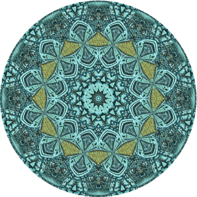 Ahgly Company Tapis d'Intérieur Ronds Transitionnels Lavables à la Machine, Vert Turquoise Moyen, 8 Pieds Rond