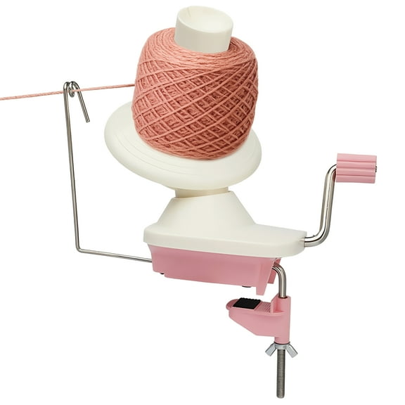 Manual Yarn Winder for Crochet, Handheld Yarn Winding Tool, Compact Desk Clamp for Knitting Wool, Metal and Plastic Construction, Pink Beige Color, Perfect for Craft Lovers