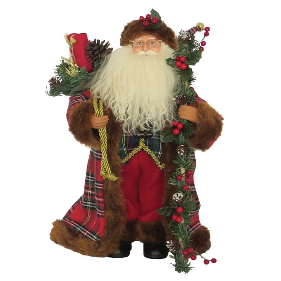 15" Christmas Plaid Santa - Red