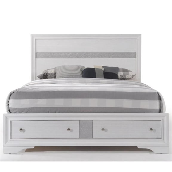 ACME Naima Eastern King Bed with Storage in White Rubberwood, Multiple Sizes