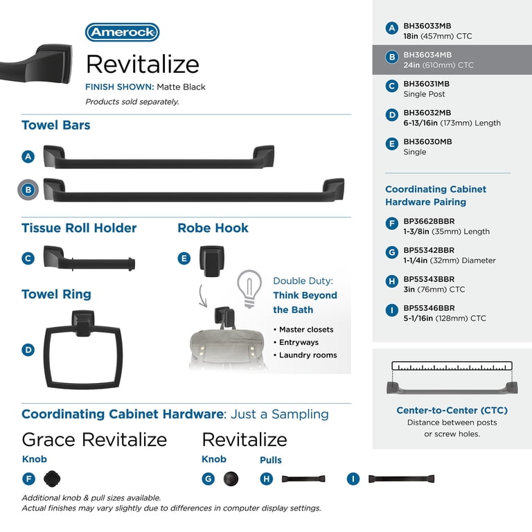 CRL SQ24X24MBL Matte Black Square Towel Bar – 24-Inch Back-to-Back Style For Glass Showers