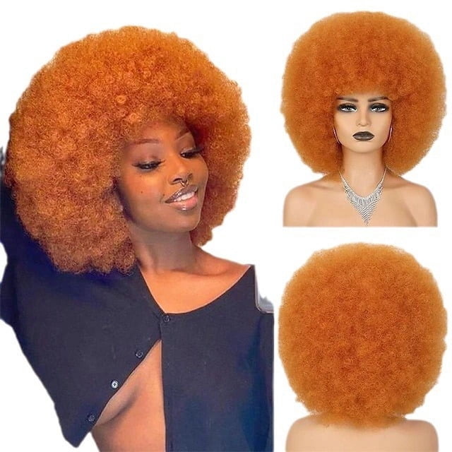 Zhuge Peluca afro suave de los años 70 para mujeres Pelucas de cabello afro rizado con flequillo Peluca afro de cabello sintético Peluca afro para uso diario en fiestas, rojo cobre