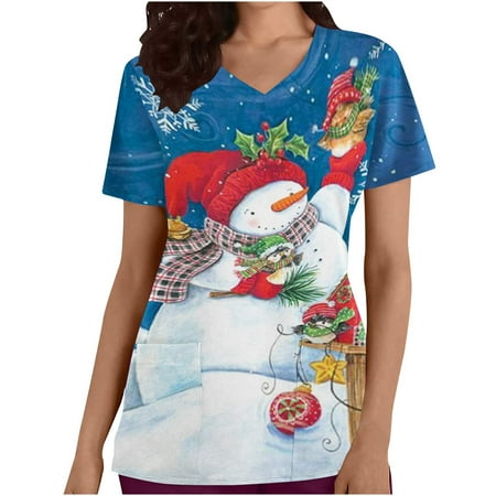 

Plus Size Tops for Women Womens Shirts Women s Trendy Short Sleeve V-Neck Tops Working Uniform Printed Pocket Blouse Tops Nursing Tank Tops Black Corset Top Clearance Blue XL