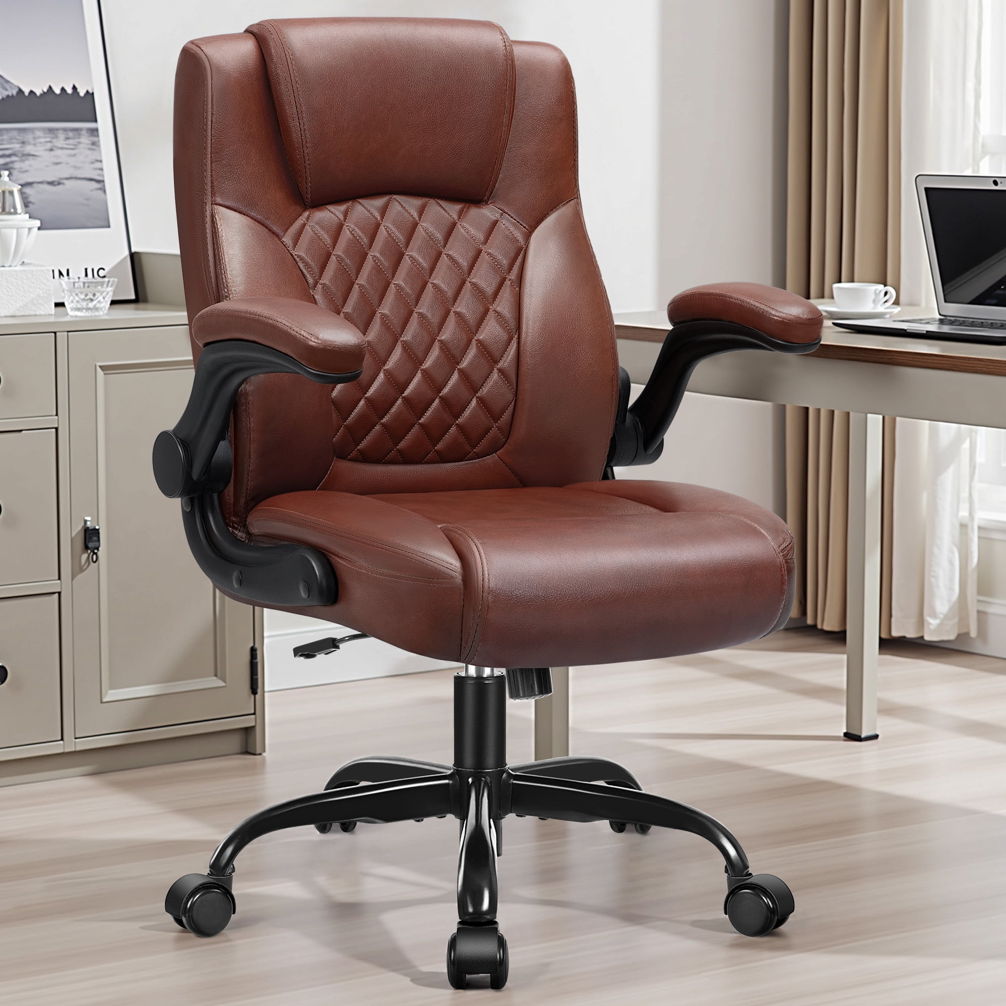 COOLHUT Leather Office Chair, Big and Tall Office Chair 400LBS Wide Seat Ergonomic Computer Desk Chair High Back Executive Leather Chair Adjustable Task Chair Lumbar Back, Dark Brown