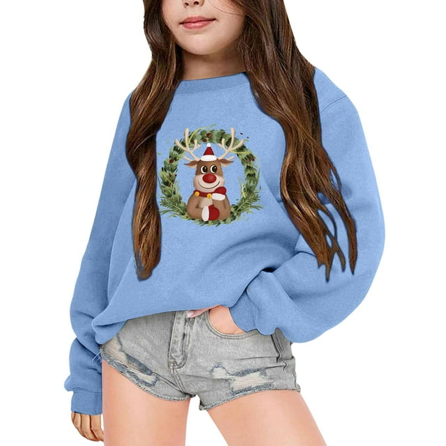 GDREDA Chandails à Capuchon & Chandails en Molleton pour Filles Automne Hiver à Manches Longues Imprimé de Noël Col Rond Manteau Chaud pour Garçons et Filles