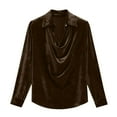 thumbnail image 5 of Inverlee Velvet Cowl Neck Tops for Women Elegant Long Sleeve Blouse Trendy Solid Lapel Collar Shirts, 5 of 7
