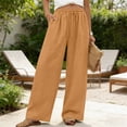 thumbnail image 2 of Pxxlle Cotton Linen Pants for Women Dressy Straight Leg Long Pant Business Casual Drawstring High Waisted Trousers with Pockets Orange M, 2 of 10