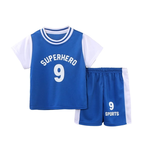 Ulanda Unisex Girls Boys Basketball Outfits 2 Piece Quick Dry Breathable Short Sleeve Tops and Elastic Waist Shorts Clothing Sets (Blue, 5-6 Years)