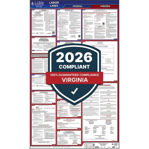Virginia and Federal Labor Law Poster (English, VA State) - OSHA Compliant All-in-One Laminated Poster