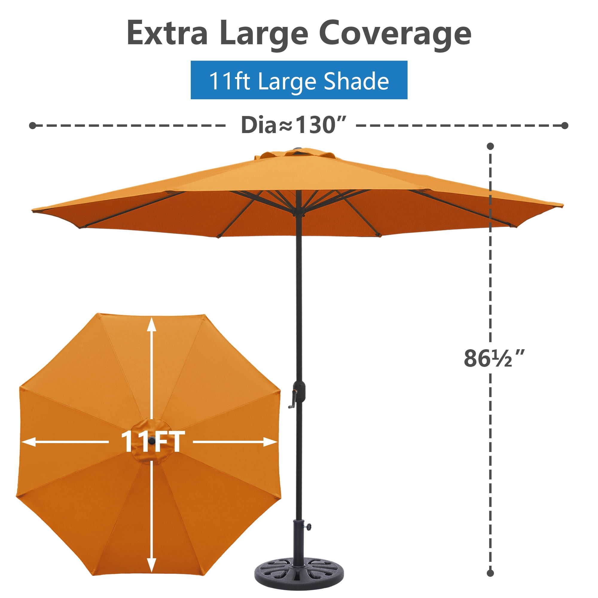 Abble 11FT Outdoor Patio Umbrella with Crank Handle, Market Umbrella with 8 Sturdy Umbrella Ribs, Waterproof for Garden Deck Backyard Pool,  Orange