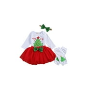 Multitrust Baby Girls Five Pieces Set Christmas Tree Top Short Yarn Skirt