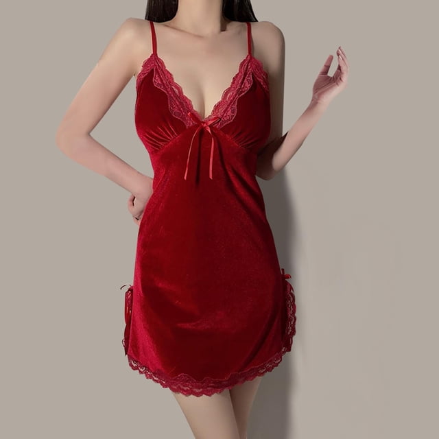 Camisón corto de terciopelo liso para mujer, con cojín en el pecho y tirantes, de poliéster.