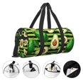 thumbnail image 5 of Xecao Avocado Green Striped print Round Travel Duffel Bag is a foldable gym bag with an inner pocket, perfect for travel sports, 5 of 8