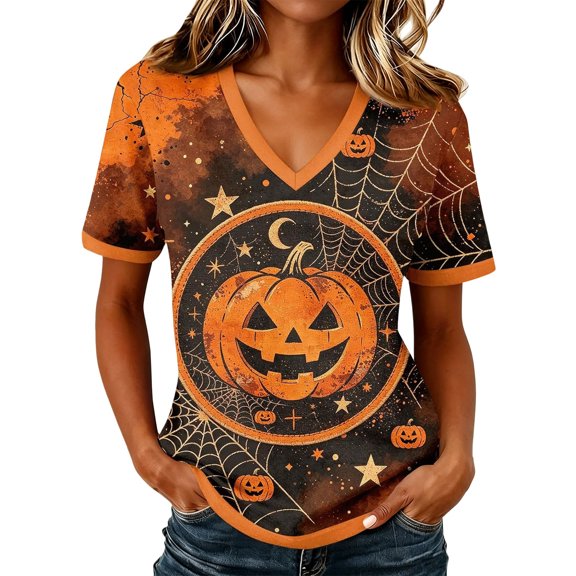 Yuhangmm Halloween Shirts for Women Effortless Casual Printed Loose Fit T Shirt for Comfort and Style with Relaxed Silhouette Multicolour XL