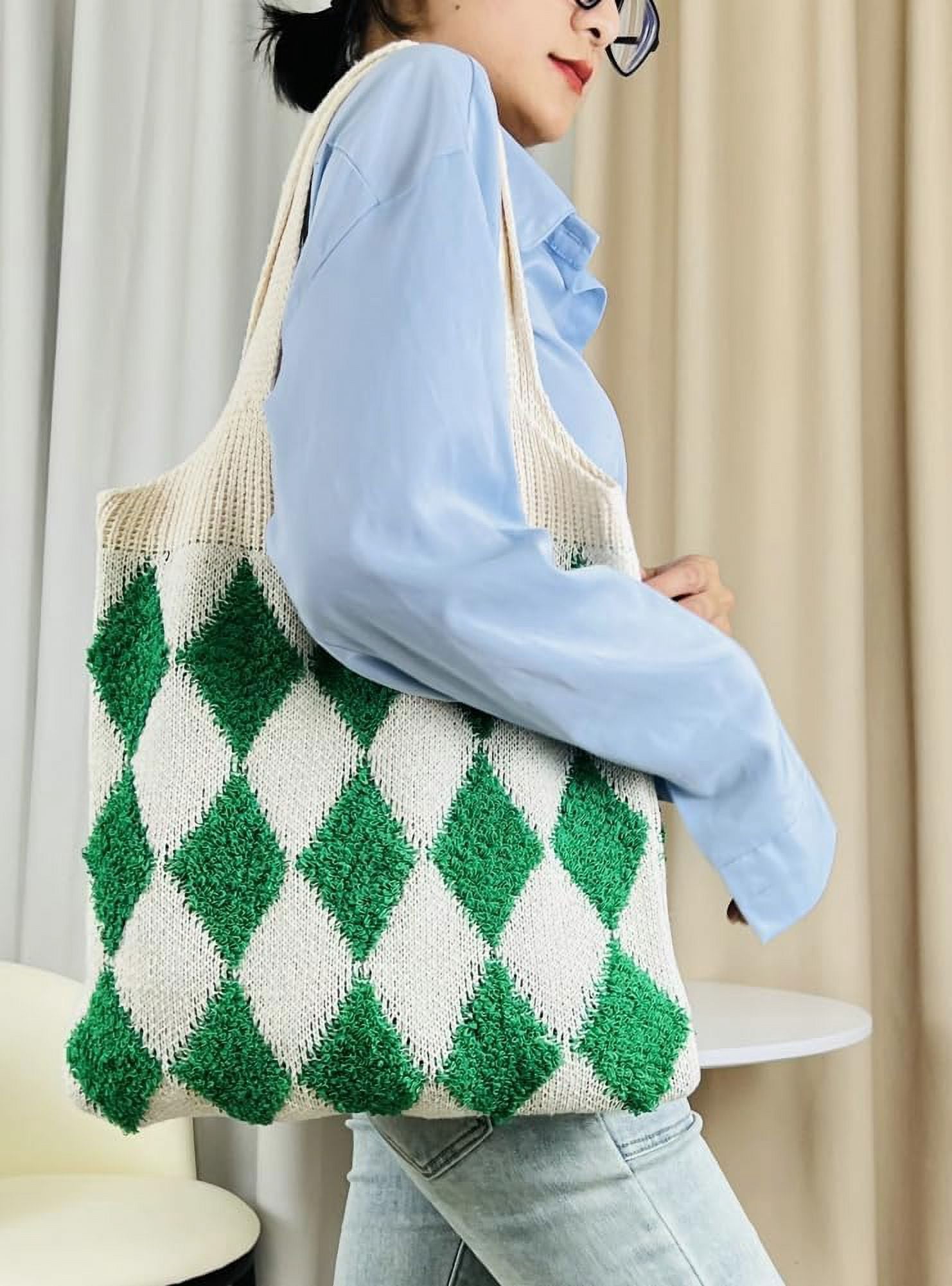 Kukuzhu Women’s Hobo Bag Crochet Large Purse Knitted Aesthetic Tote Bag Colorful Shopping Shoulder Bag Mesh 2023