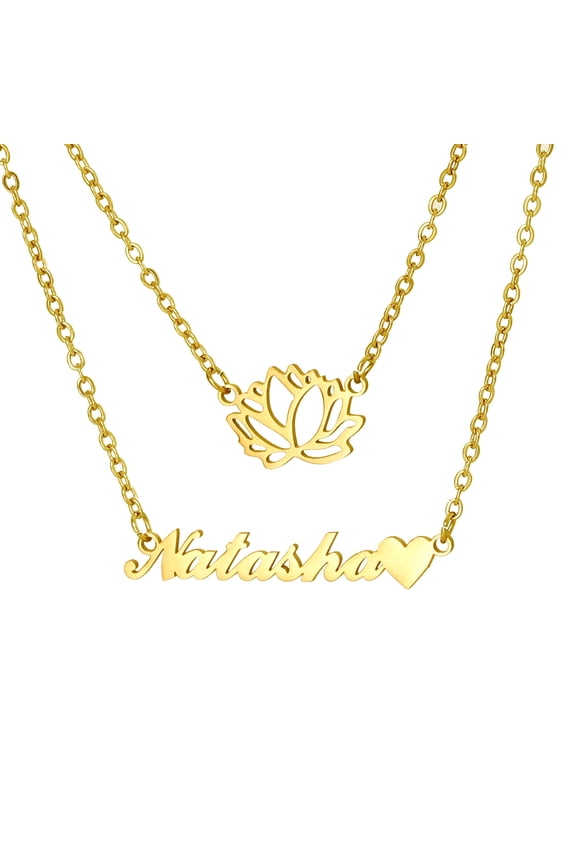 Name Custom Necklace Personality Fashion name Customized Stainless steel Necklace Women DIY flower double-layer Fashion jewelry girlfriend Gift