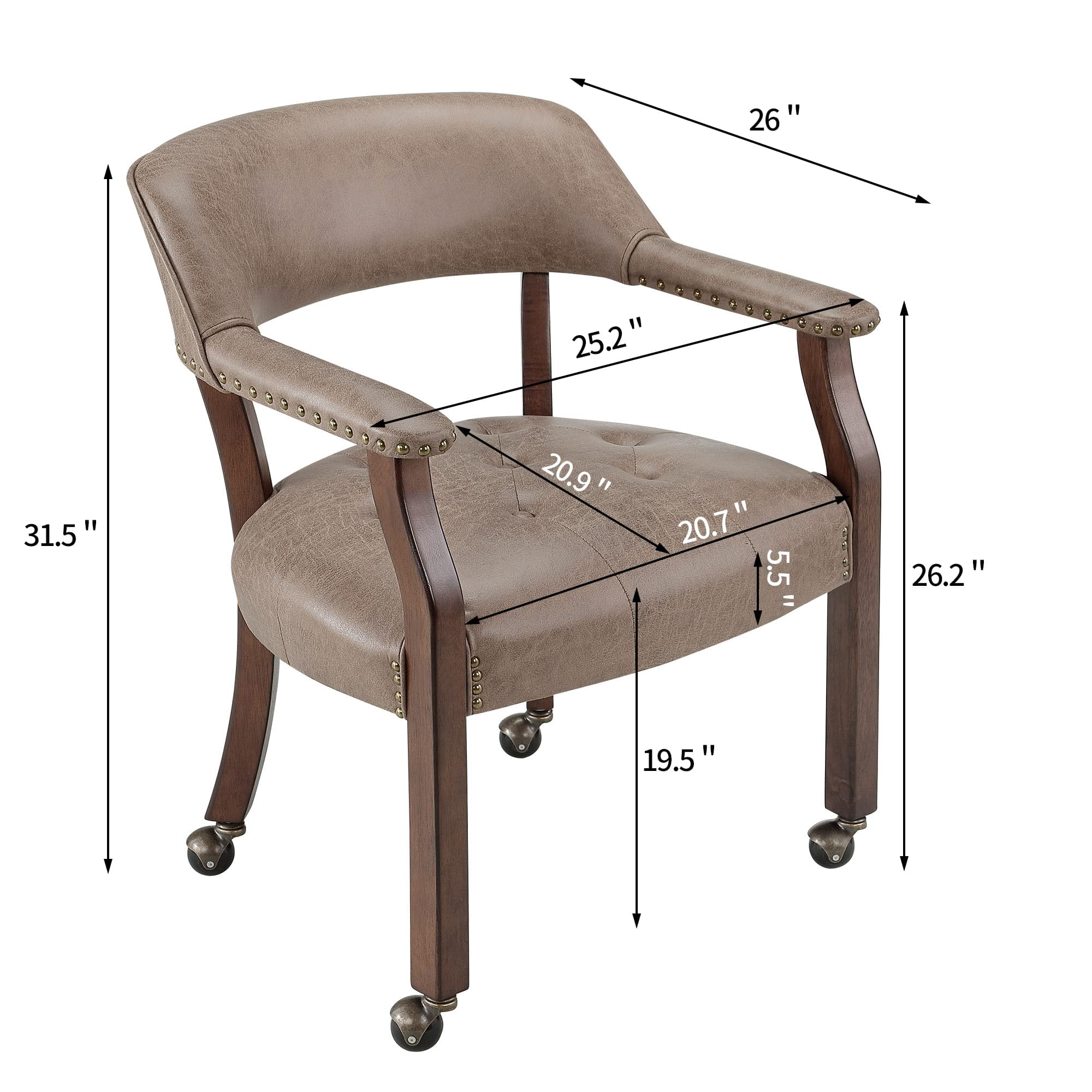 JESONVID Dining Chair with Casters Set of 4, Captain's Chair with Caster Dining Room Chairs with Rollers Curving Backrest Dinette Sets Poker Chair with Wheels Kitchen Table Rolling Chairs,Light Wheat