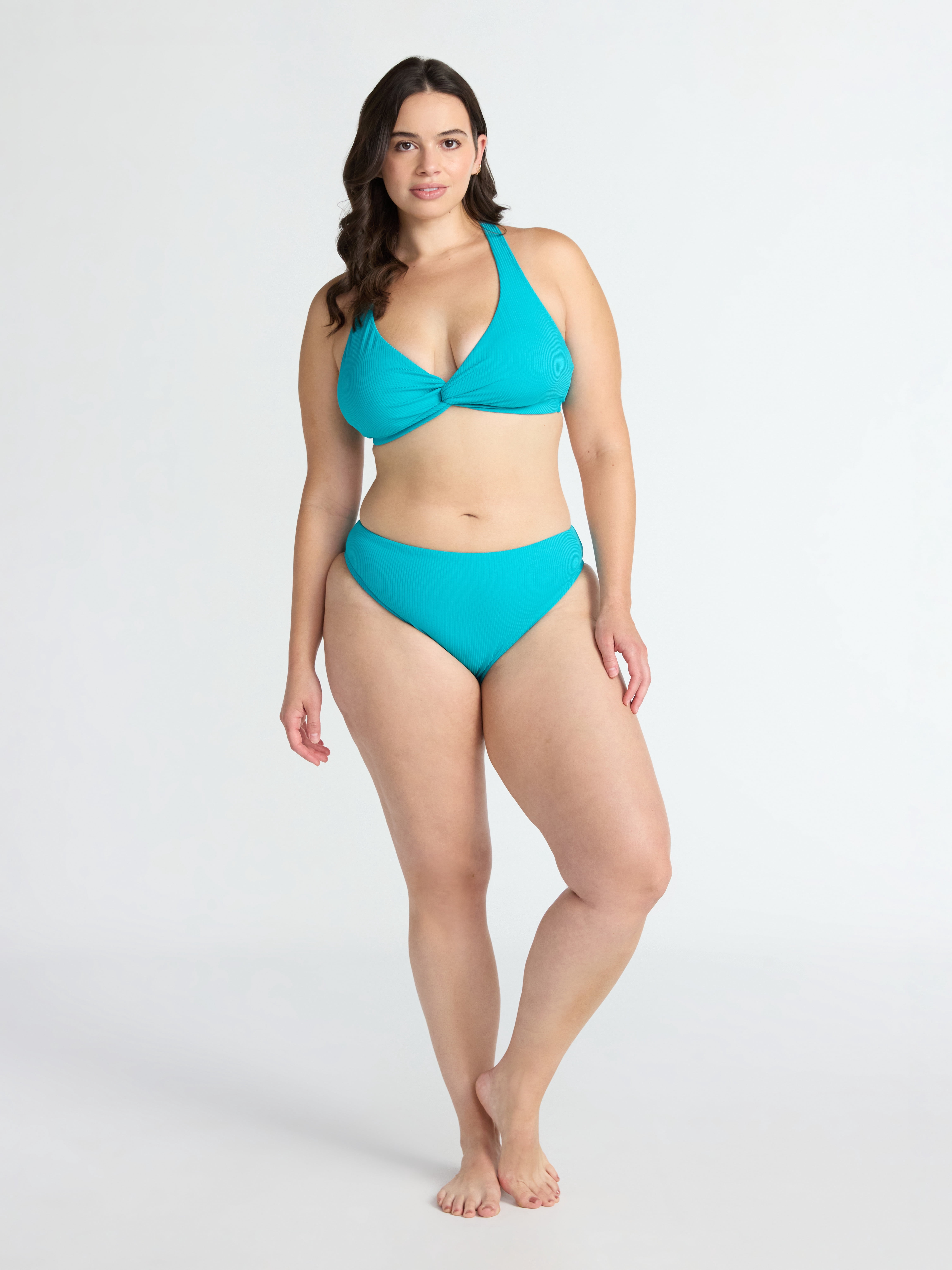 Time and Tru Women’s and Women's Plus High Cut Mid Rise Bikini Bottoms, Sizes XS-2X