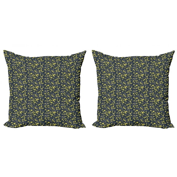 Flower Throw Pillow Cushion Cover Pack of 2, Wildflowers Botanical Petals and Foliage Leaf Composition, Zippered Double-Side Digital Print, 4 Sizes, Blue Grey Sage Green, by Ambesonne