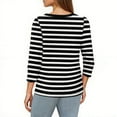 thumbnail image 3 of Garbnen Puff Sleeve Tops Striped V Neck Womens 3/4 Sleeve Top Color Block Spring Three Quarter Sleeve Blouses Women, 3 of 4
