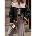 thumbnail image 5 of Women Leather Jacket With Fur Collar Suede Moto Biker Jacket 2023 Warm Winter Shearling Outerwear, 5 of 6