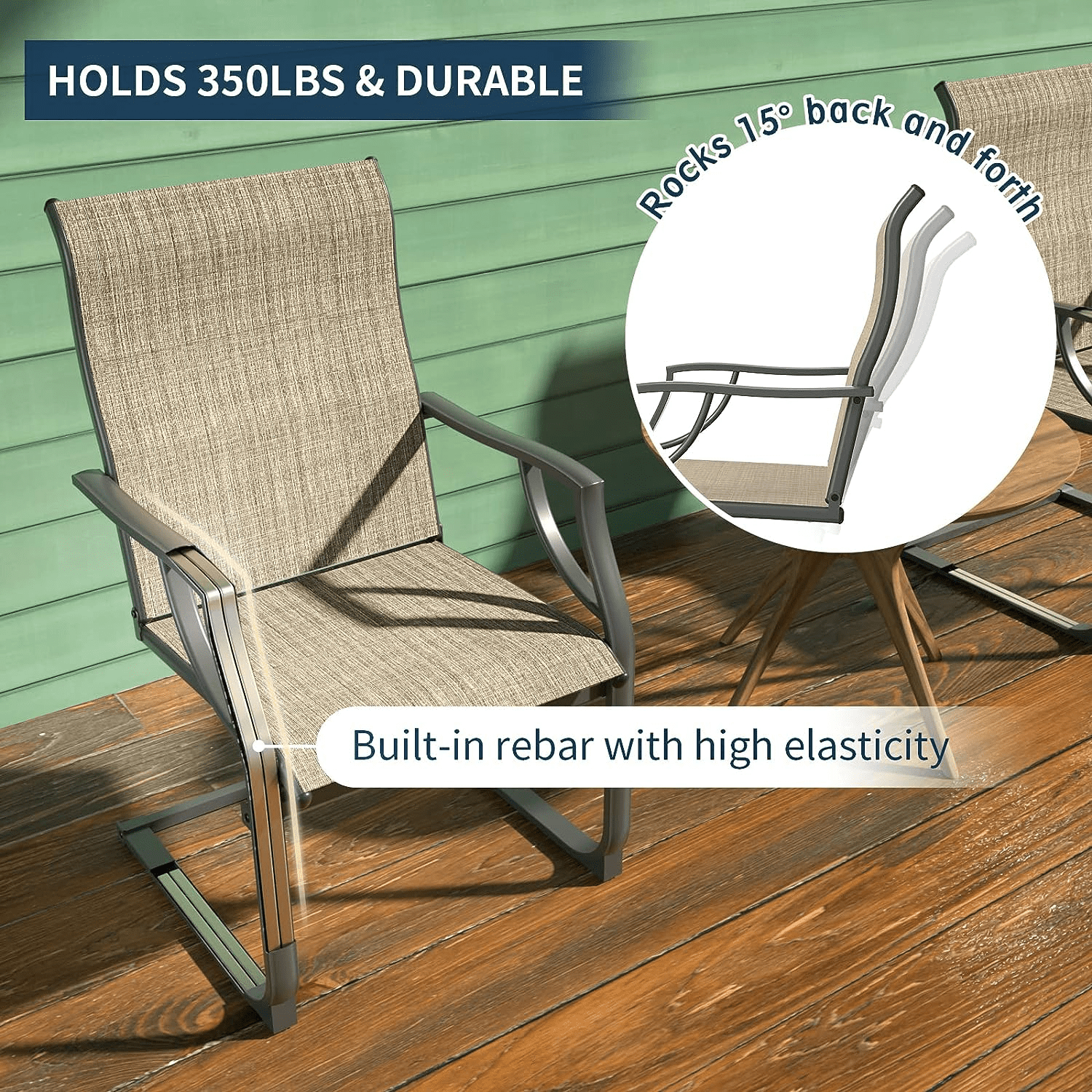 Amopatio Patio Chairs Set of 2, Outdoor Dining Chairs for All Weather, Breathable Garden Outdoor Furniture for Backyard Deck