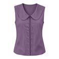 thumbnail image 3 of Uootdi Women's Tops Peter Pan Collar Sleeveless Hollow Out Trim Linen Blend Blouses Casual Daily Style Lightweight Breathable Relaxed Fit Tops Gift, 3 of 7