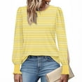 thumbnail image 6 of HOMBOM Womens Crew Neck T-Shirts Yellow Puff Sleeve Fall Tops Striped Long Sleeve for Women Relaxed Fit, 6 of 6