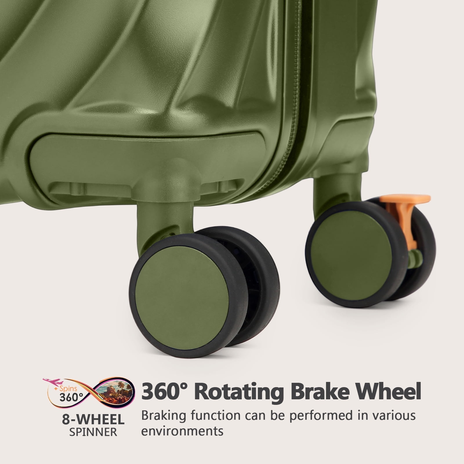 Joyway 3-Piece Carry on Luggage PC Ultra-Hard Shell Lightweight Suitcase TSA Lock Brake Spinner Wheels with Backpack Green