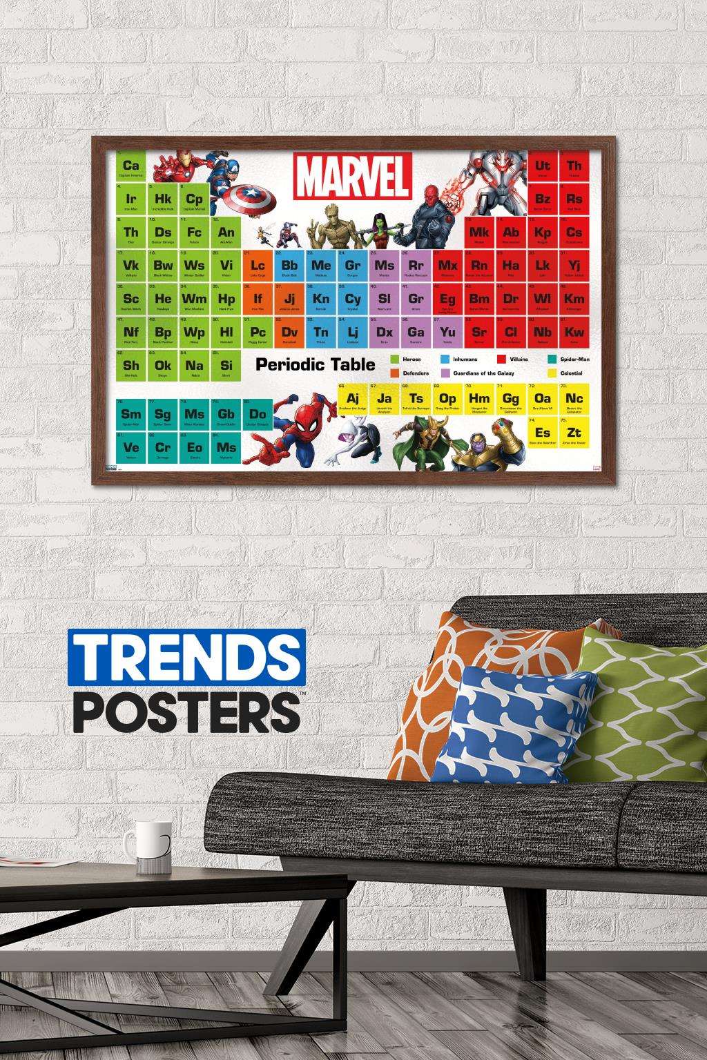Marvel Comics - Periodic Table of Marvel Wall Poster, 22.375" x 34", Framed