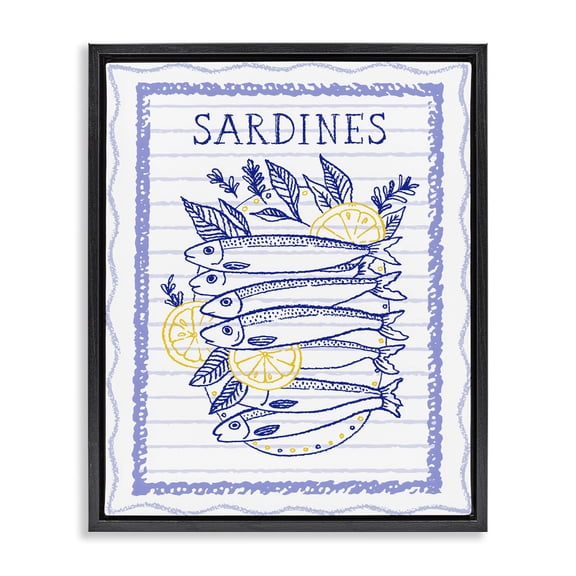 Stupell Industries Tropical Sardines Pile with Lemons Black Floating Frame Canvas Art, 17 x 21, by Creative Studio