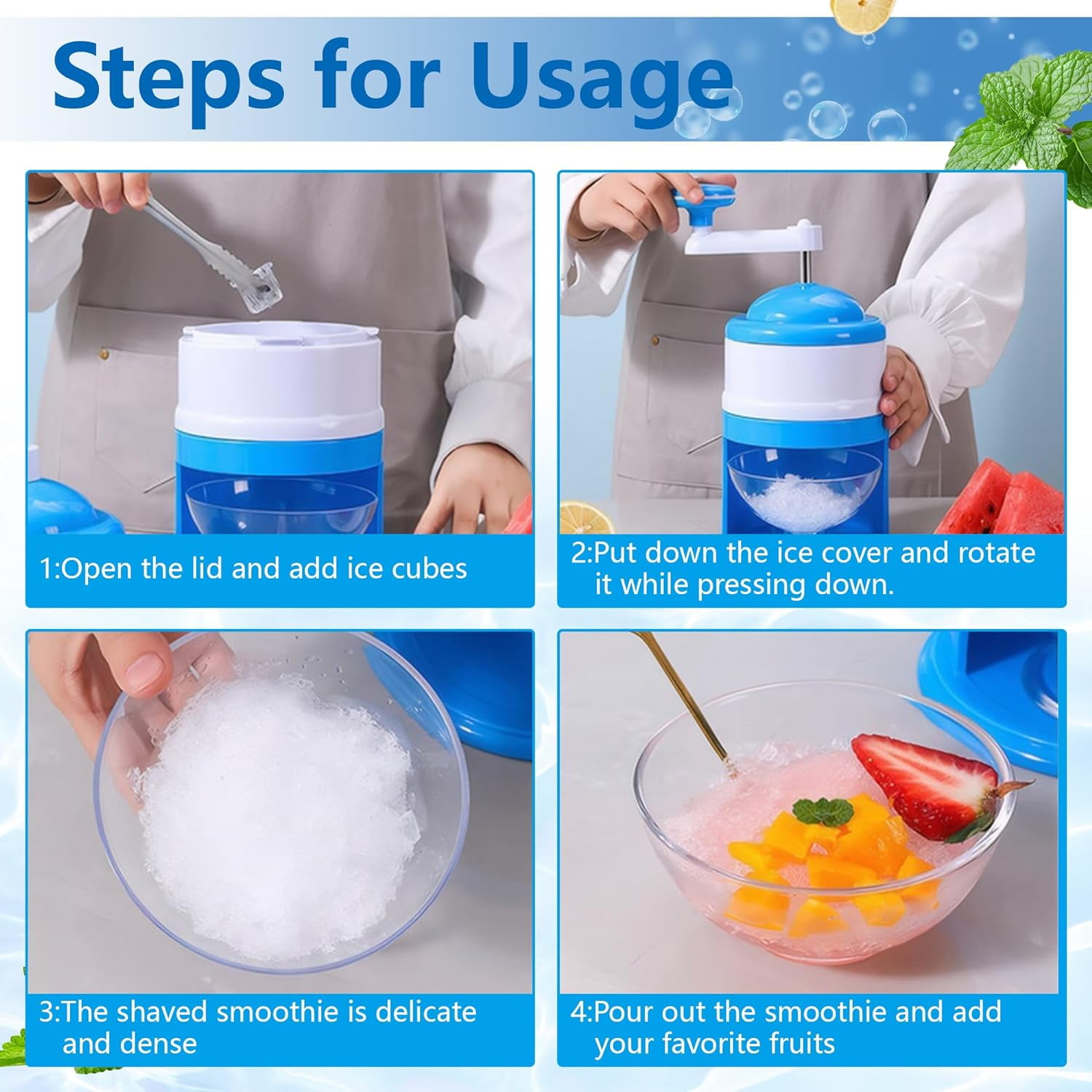 Manual Shaved Ice Machine : Portable Ice Shaver Machine for Making Smoothies and Cold Drinks,Mini Ice Crushers for Home Use,Ice Shaver for Outdoor Picnics Camping Use