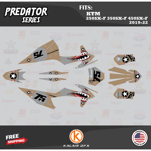 Kalair GFX Graphics Kit for KTM Motocross 4-STROKE 250SX-F, 350SX-F and 450SX-F (2019-2022) Predator Series