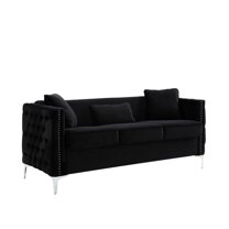 Bayberry Black Velvet Fabric Sofa Couch with 3 Pillows