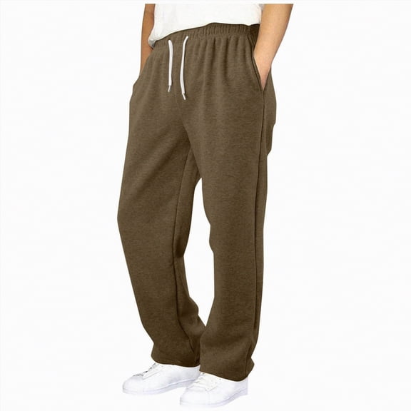 Ccpelsie Boy's Baggy Sweatpants Cotton Fleece Wide Leg Lounge Sweat Pants Drawstring Waist Jogging Pants with Pockets(A-Bronze,11-12 Years)