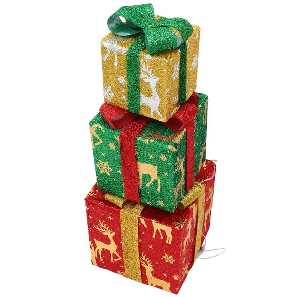 OULII 1Set Lighted Boxes Decorative For Christmas Tree Three-Color 8-Function 25.5X25.5X25.5In