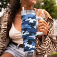 thumbnail image 6 of 40zo Ice Bar Cup With Handle Double Insulation Large Capacity Rust Prevention For Daily Travel And Other Scenes Vector Camouflage Pattern Blue_2, 6 of 8