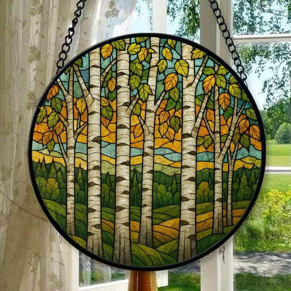 Hanging Stained Glass for Windows Birch Grove, Mother’s Day Keepsake, Valentine’s Day Decor, Festival Gift Ornament, Christmas Ornament Gift, Keepsake 2025