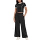 thumbnail image 1 of Conjunto de sudadera de verano de 2 piezas para mujer ATHLECHIC, con camiseta de manga corta y pantalones anchos, color negro, 1 of 5